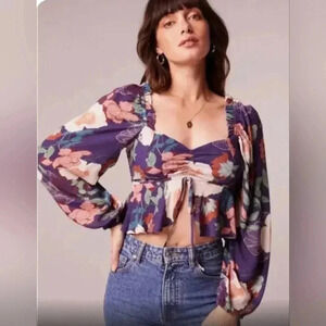 Band of Gypsies Band of the Free Purple Ivory Crop Top Sz XS NWT Milkmaid top